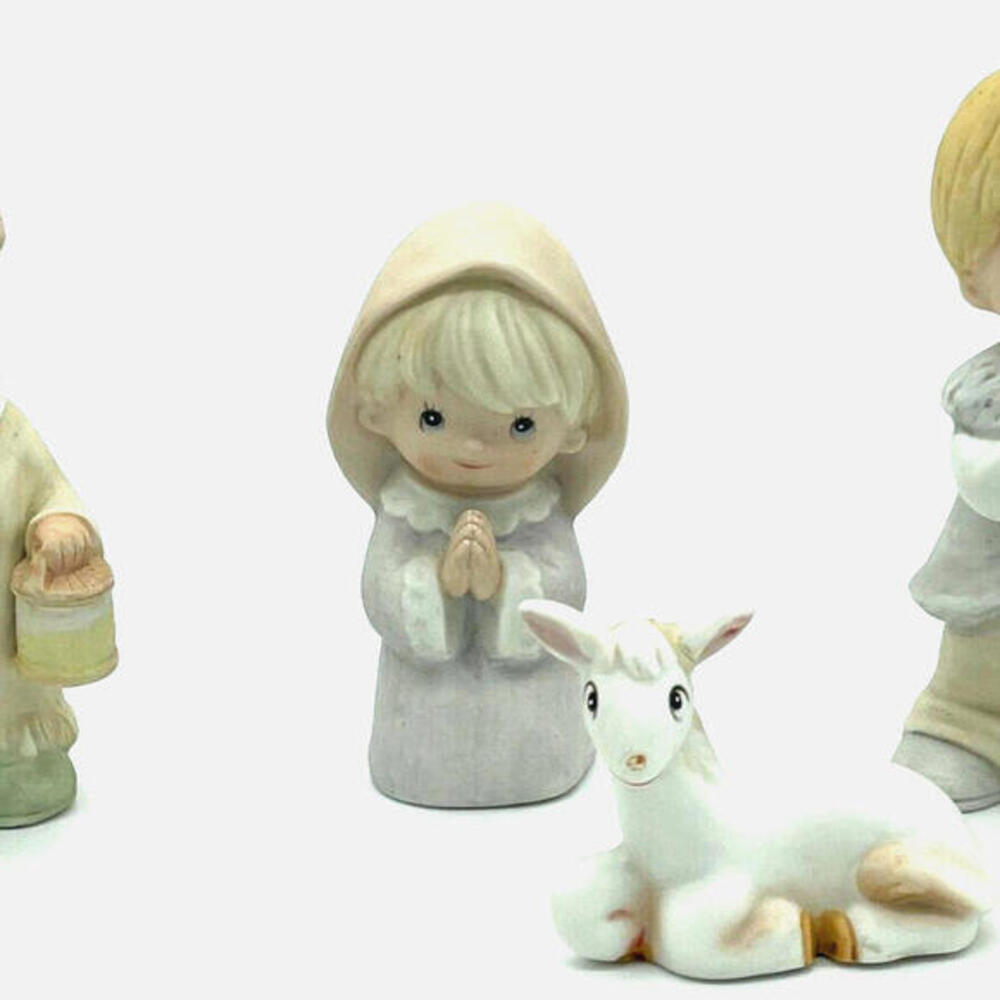 VTG HOMCO Home Interiors Children Nativity Set #5502 Porcelain 4 Pc Christmas